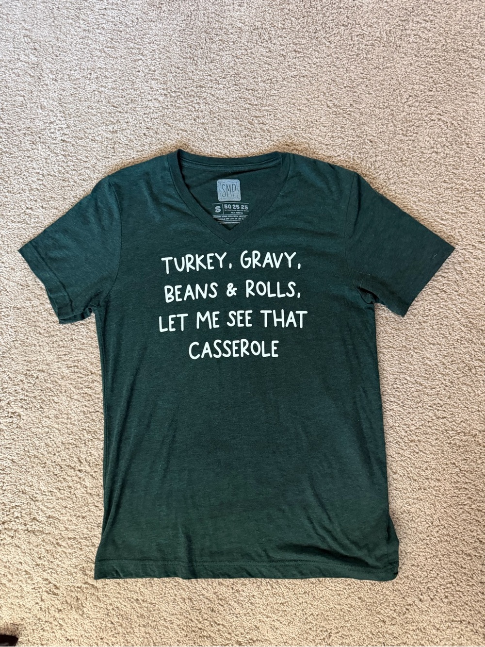 Green V-Neck Graphic Tee - Thanksgiving